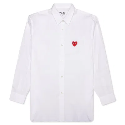Pre-owned Comme Des Garçons Play Red Emblem Button Up Shirt In White
