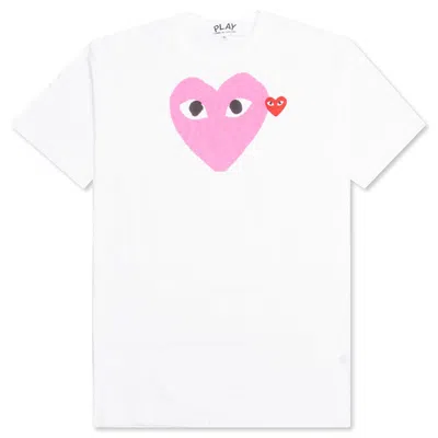 Pre-owned Comme Des Garçons Play Red Emblem Heart T-shirt In White/pink