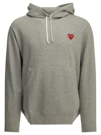 Comme Des Garçons Play Red Emblem Heart-patch Hoodie In Gray