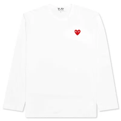 Pre-owned Comme Des Garçons Play Red Emblem Long Sleeve T-shirt In White