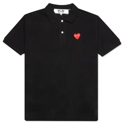 Pre-owned Comme Des Garçons Play Red Emblem Polo Shirt In Black