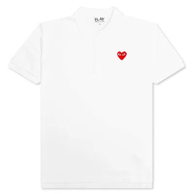 Pre-owned Comme Des Garçons Play Red Emblem Polo Shirt In White