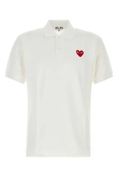 Comme Des Garçons Play Comme Des Garcons Play Red Emblem Polo Shirt In White