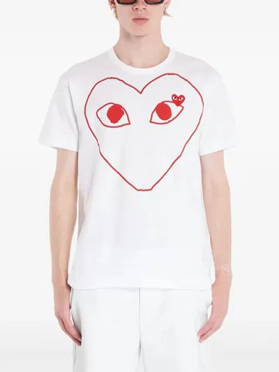 Comme Des Garçons Play "red Emblem Red Heart" T-shirt Clothing In White
