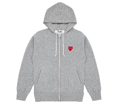 Comme Des Garçons Play Red Emblem Zip-up Hoodie Unisex In Gray