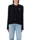 Comme Des Garçons Play Overlapping Heart Wool Cardigan In Black