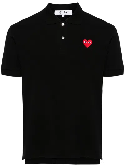 Comme Des Garçons Play Red Heart Cotton Plo Shirt In Black