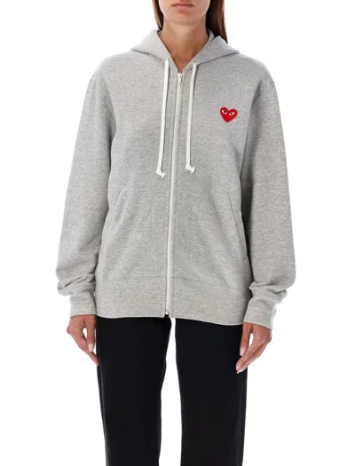 Comme Des Garçons Play Red Heart Full Zip Hoodie In Gray