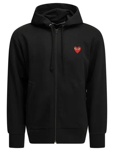 Comme Des Garçons Play Heart-patch Zip-up Hoodie In Black