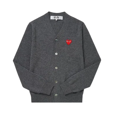 Pre-owned Comme Des Garçons Play Red Heart Knit Cardigan Sweater | Grey | Men's Size L