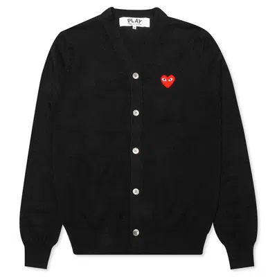 Pre-owned Comme Des Garçons Play Red Heart Knit Cardigan Sweater In Black