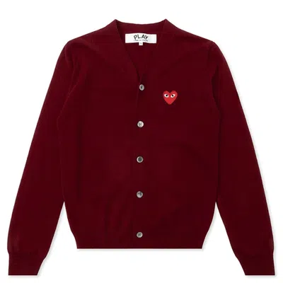 Pre-owned Comme Des Garçons Play Red Heart Knit Cardigan Sweater In Burgundy