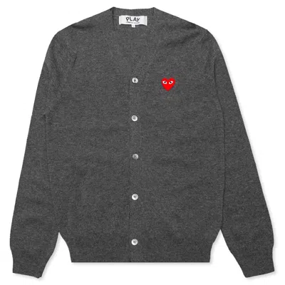 Pre-owned Comme Des Garçons Play Red Heart Knit Cardigan Sweater In Grey