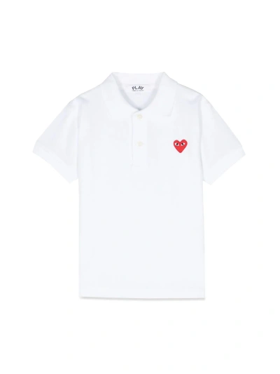 Comme Des Garçons Play Kids' Red Heart M/c Polo Shirt In White
