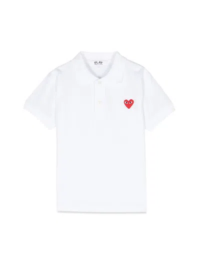 Comme Des Garçons Play White Polo T-shirt For Kids With Logo