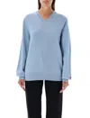 Comme Des Garçons Play Heart V-neck Icon Knitwear With Long Sleeves In Blue