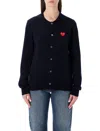 Comme Des Garçons Play Cardigan Round Collar Crystal Heart Red In Blue