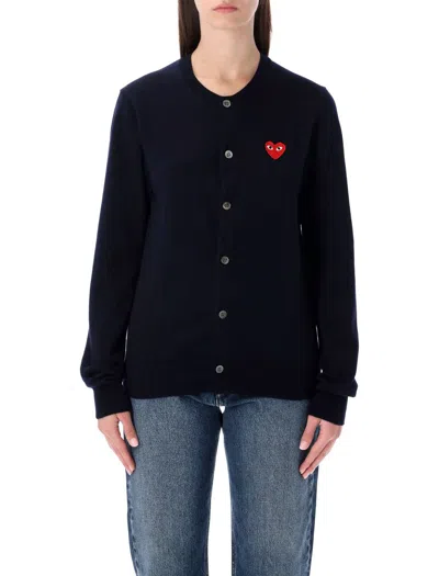 Comme Des Garçons Play Red Heart Patch Cardigan In Blue