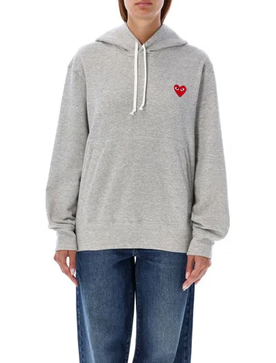 Comme Des Garçons Play Red Heart Zipped Hoodie In Grey