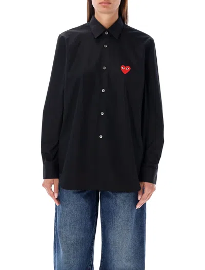 Comme Des Garçons Play Red Heart Patch Shirt In Black