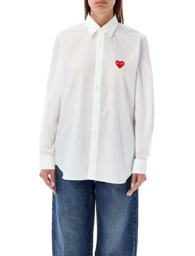 Comme Des Garçons Play Red Heart Patch Shirt In White