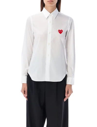 Comme Des Garçons Play White & Red Heart Patch Shirt