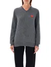 Comme Des Garçons Play Comme Des Garcons Play V-neck Pullover Red Emblem In Gray