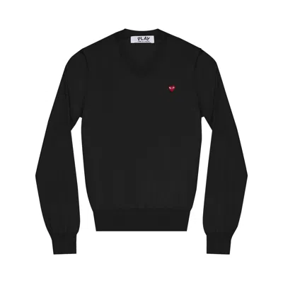 Pre-owned Comme Des Garçons Play Red Heart Patch V-neck Sweater 'black'