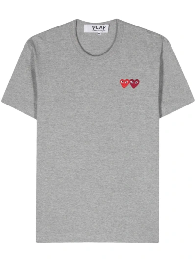 Comme Des Garçons Play Red Heart Patched T-shirt In Grey