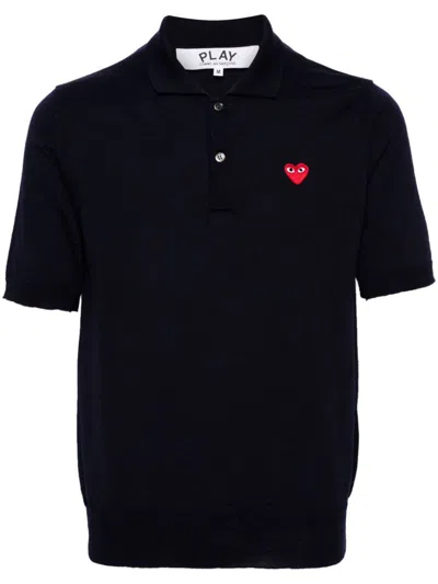 Comme Des Garçons Play Red Heart Polo Sweater In Black