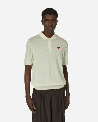 Comme Des Garçons Play Red Heart Polo Sweater Off In White