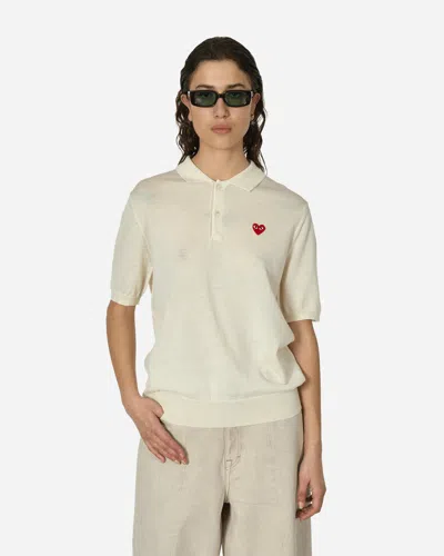 Comme Des Garçons Play Red Heart Polo Sweater Off In White