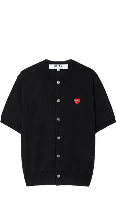 Comme Des Garçons Play Red Heart Short Sleeve Cardigan In Black