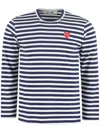 Comme Des Garçons Play Rhinestones Heart Striped T-shirt In Blue