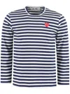 Comme Des Garçons Play Logo Striped T-shirt With Round Neck And Long Sleeves In Blue