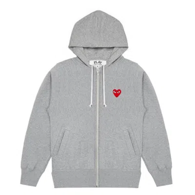 Pre-owned Comme Des Garçons Play Red Heart Zip Up Hoodie In Grey