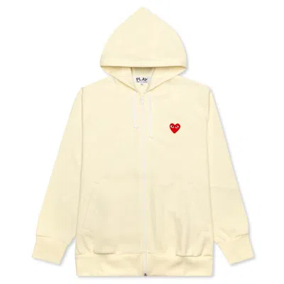 Pre-owned Comme Des Garçons Play Red Heart Zip Up Hoodie In Ivory