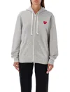Comme Des Garçons Play Red Heart Zipped Hoodie In Grey