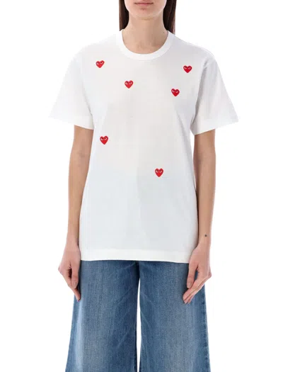 Comme Des Garçons Play Red Hearts T-shirt In White
