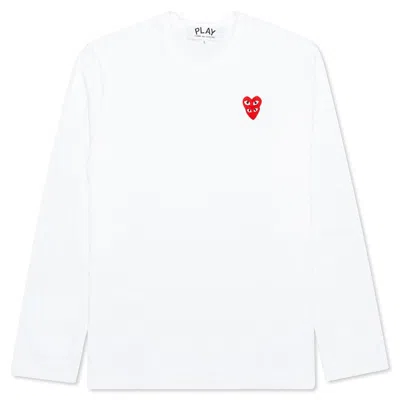 Pre-owned Comme Des Garçons Play Red Stacked Heart Long Sleeve T-shirt In White