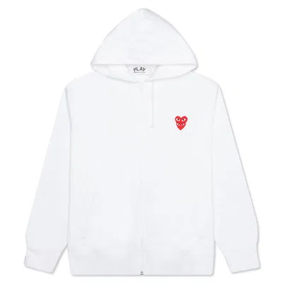 Pre-owned Comme Des Garçons Play Red Stacked Heart Zip Up Hoodie In White