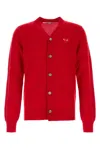 Comme Des Garçons Play Red Embroidered Heart Cardigan In Red