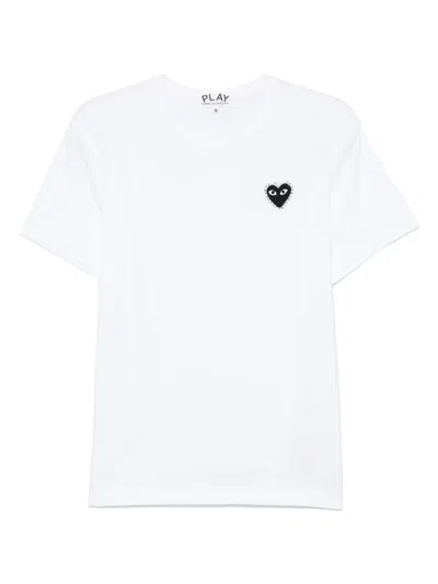 Comme Des Garçons Play Rhinestone-emblem T-shirt In White