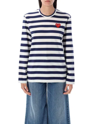 COMME DES GARÇONS PLAY COMME DES GARÇONS PLAY RHINESTONES HEART STRIPED T-SHIRT