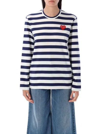 COMME DES GARÇONS PLAY COMME DES GARÇONS PLAY RHINESTONES HEART STRIPED T-SHIRT