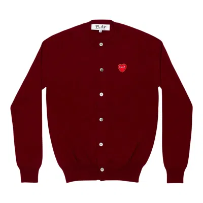Comme Des Garçons Play Rhinestone Red Heart Round-neck Cardigan Unisex In Burgundy