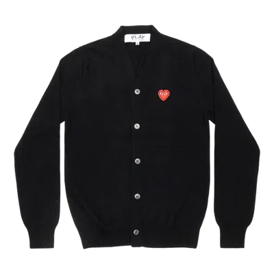 Comme Des Garçons Play Rhinestone Red Heart V-neck Cardigan Unisex In Black