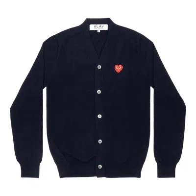 Comme Des Garçons Play Rhinestone Red Heart V-neck Cardigan Unisex In Blue
