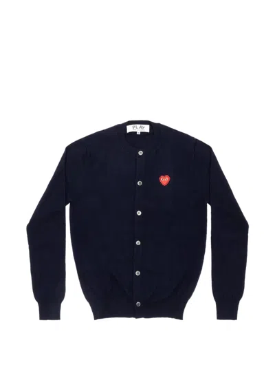 Comme Des Garçons Play Rhinestone-embellished Heart-patch Cardigan In Blue