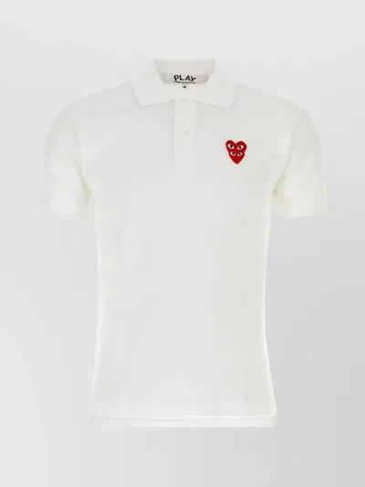 Comme Des Garçons Play Ribbed Collar Short Sleeves Polo Shirt In White